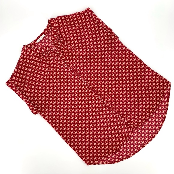 Pleione Burgundy and White Patterned Cap Sleeve Lightweight Blouse, Small - Picture 10 of 16